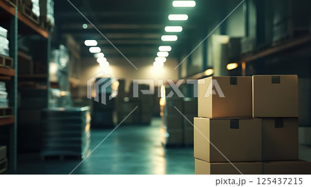 物流倉庫の段ボール02 物流倉庫の段ボール02 125437215