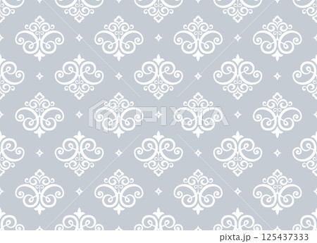 Wallpaper in the style of Baroque. White and gray floral ornament. Seamless vector background. Graphic pattern for fabric, wallpaper, packaging. Ornate Damask flower illustration 125437333