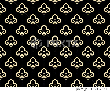 Flower geometric pattern. Seamless vector background. Golden and black ornament 125437344