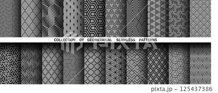 Geometric set of seamless black and gray patterns. Simple vector graphics Geometric set of seamless black and gray patterns. Simple vector graphics 125437386