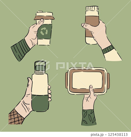 Reusable containers hand drawn illustration. 125438113