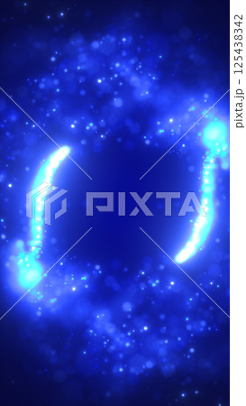 Abstract blue energy ring forming in space, glowing particles encircle a deep central void in a sci-fi atmosphere Abstract blue energy ring forming in space, glowing particles encircle a deep central void in a sci-fi atmosphere 125438342