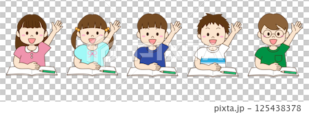 勉強する子どもたちが挙手するイラスト 125438378