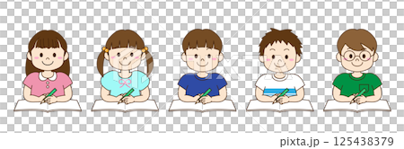 机に座って勉強する子どもたちのイラスト 机に座って勉強する子どもたちのイラスト 125438379