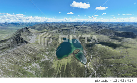 Aerial view of beautiful lake in high altitude mountains landscape 125438417