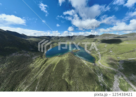 Aerial view of beautiful lake in high altitude mountains landscape 125438421