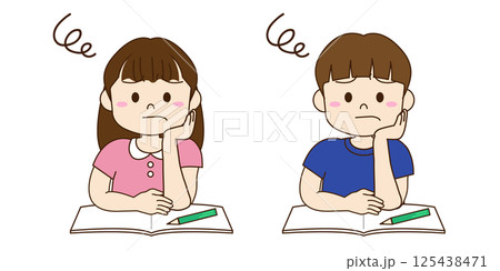勉強する男の子と女の子が悩んでいるイラスト 勉強する男の子と女の子が悩んでいるイラスト 125438471