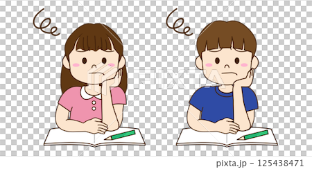 勉強する男の子と女の子が悩んでいるイラスト 勉強する男の子と女の子が悩んでいるイラスト 125438471