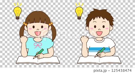 Illustration of a boy and girl studying and thinking Illustration of a boy and girl studying and thinking 125438474