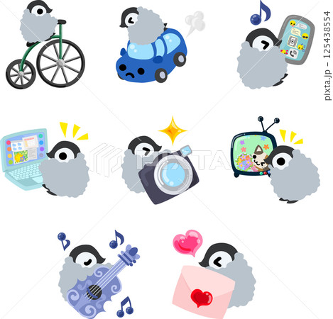 ふわふわの赤ちゃんペンギンたちが、毎日をもっとかわいく彩る、やさしくて楽しいイラストセット ふわふわの赤ちゃんペンギンたちが、毎日をもっとかわいく彩る、やさしくて楽しいイラストセット 125438554