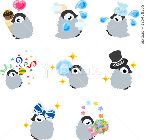 ふわふわの赤ちゃんペンギンたちが、毎日をもっとかわいく彩る、やさしくて楽しいイラストセット 125438555