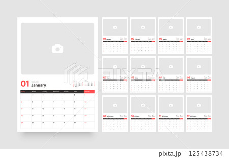 Monthly calendar layout for 2026. Planner diary. 125438734