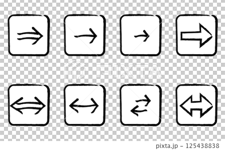 手描きの白黒でかわいいシンプルな矢印アイコンのセット、進むと入替（四角ボタンタイプ） 125438838