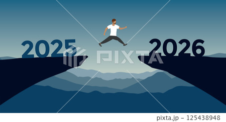 man jumping over a cliff from 2025 to 2026 vector ilustration 125438948
