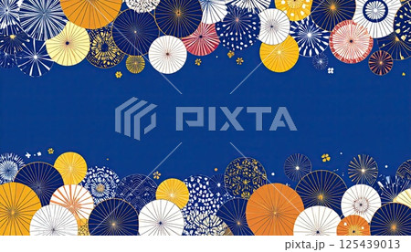 《AI画像》紺色背景の和風柄の背景素材 125439013