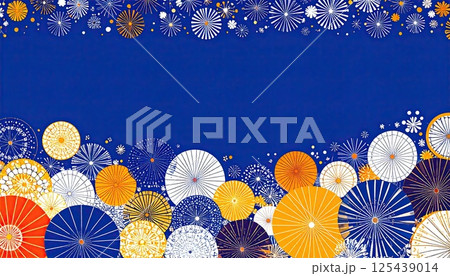 《AI画像》紺色背景の和風柄の背景素材 125439014
