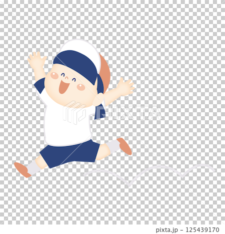 喜んで飛び跳ねる体操着の女の子のイラスト 125439170