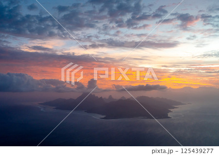 Aerial view of Moorea island at sunset, French Polynesia Aerial view of Moorea island at sunset, French Polynesia 125439277