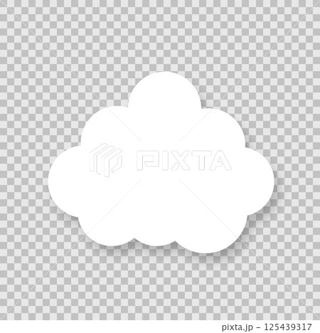 The icon of a white fluffy double cloud with a shadow on a transparent background. 125439317