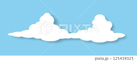 The icon of a white fluffy double cloud with a shadow on a blue background. The icon of a white fluffy double cloud with a shadow on a blue background. 125439325
