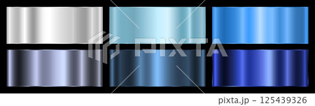 A set of six blue and silver metallic gradients on a black background. 125439326