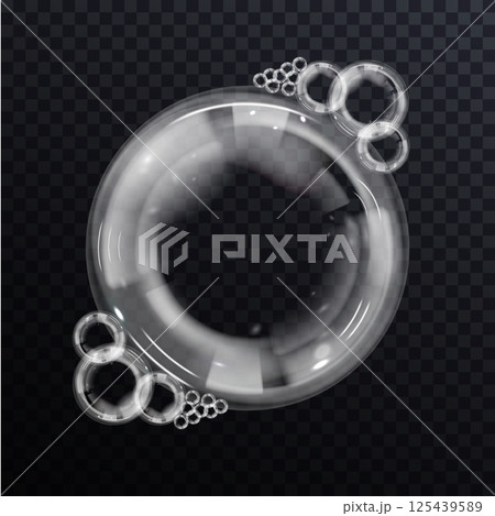 Realistic soap bubbles float delicately 125439589