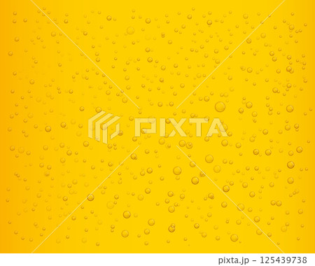 Beer bubbles. Realistic fizzy lager beer background, sparkling lemonade, cold ale drink with pop upping bubbles. Vector texture 125439738