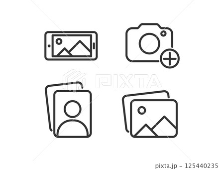 Camera and photo line icons vector illustration. Camera and photo line icons vector illustration. 125440235