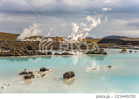 Geothermal power station at Blue lagoon Iceland. Popular tourist attraction Geothermal power station at Blue lagoon Iceland. Popular tourist attraction 125440250