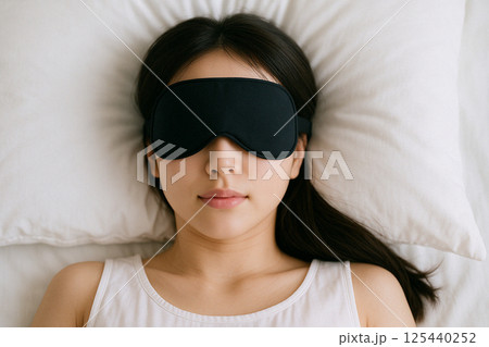 黒いアイマスクで快眠する女性 125440252
