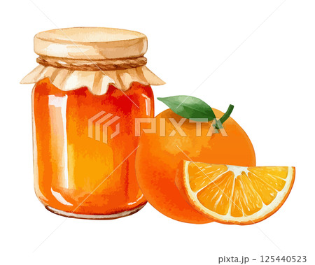 オレンジとジャムの瓶の水彩風イラストセット 生成AI オレンジとジャムの瓶の水彩風イラストセット 生成AI 125440523