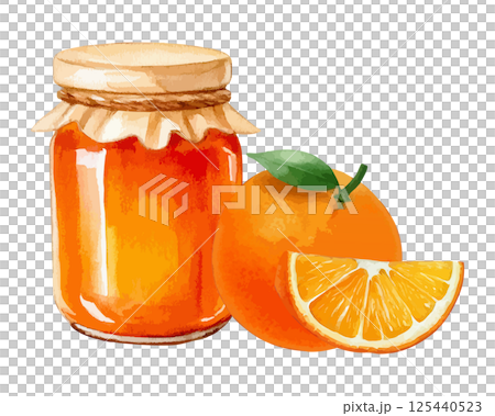 オレンジとジャムの瓶の水彩風イラストセット 生成AI オレンジとジャムの瓶の水彩風イラストセット 生成AI 125440523