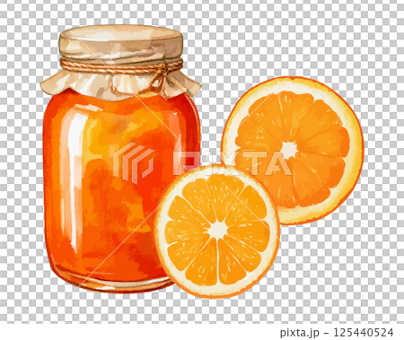 柳橙與果醬罐水彩插畫集AI生成 125440524