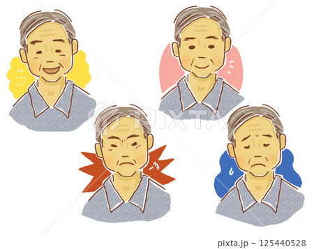 シニアの色々な表情セット　男性　おじいさん　高齢者 125440528