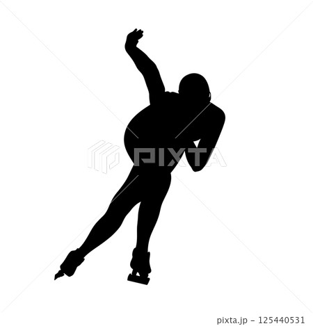 female athlete at speed skating competition, black contour real person 125440531