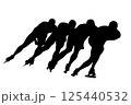 group athlete in speed skating competition, black contour real person 125440532