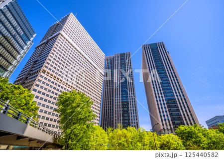 日本の東京都市景観 4月・新緑の官庁街・霞が関の文部科学省や霞が関ビルなどを望む 125440582