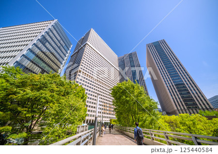 日本の東京都市景観 4月・新緑の官庁街・霞が関の文部科学省や霞が関ビルなどを望む 日本の東京都市景観 4月・新緑の官庁街・霞が関の文部科学省や霞が関ビルなどを望む 125440584