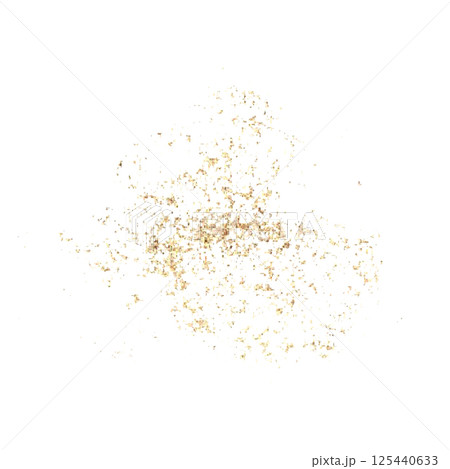 Gold stain and splashes in vibrant collection. Shiny gold spot element hand-painted in watercolor with gold paint accents. Isolate is presented as backdrop for decorating textiles, prints, packaging 125440633