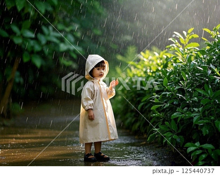 雨の日の公園で遊ぶ女の子 125440737
