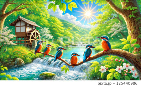 カワセミと若葉に新緑 カワセミと若葉に新緑 125440986