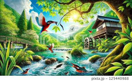 カワセミと若葉に新緑 カワセミと若葉に新緑 125440988