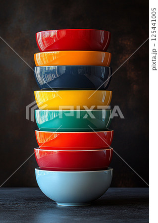 Set of colorful bowls. Vertical view. Set of colorful bowls. Vertical view. 125441005