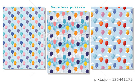 シームレスパターン_青空に浮ぶカラフルな風船 125441173