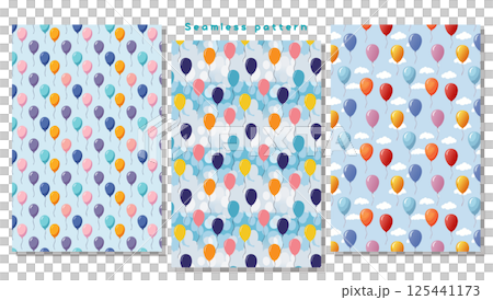 シームレスパターン_青空に浮ぶカラフルな風船 125441173