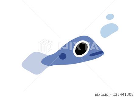 Cute Blue Fish with Bubbles 125441309