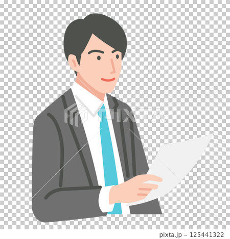 A young businessman smiling and checking documents 125441322