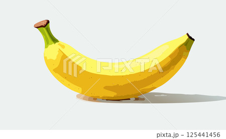 A perfectly ripe banana with smooth yellow skin and slight brown speckles, studio lighting, hyper-realistic, high detail, food photography style, minimal shadow, soft reflection on surface 125441456