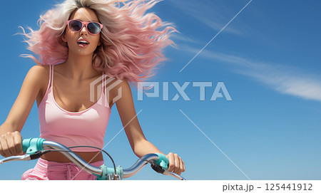 自転車に乗る日本人女性たち 自転車に乗る日本人女性たち 125441912