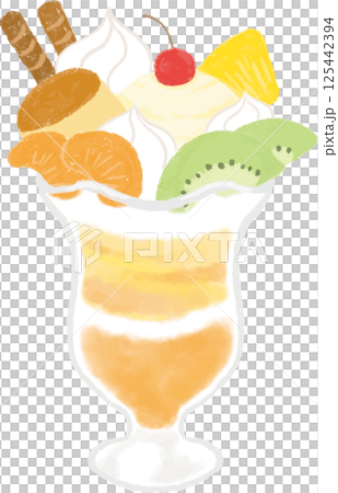 Illustration of a fruit parfait with pudding Illustration of a fruit parfait with pudding 125442394